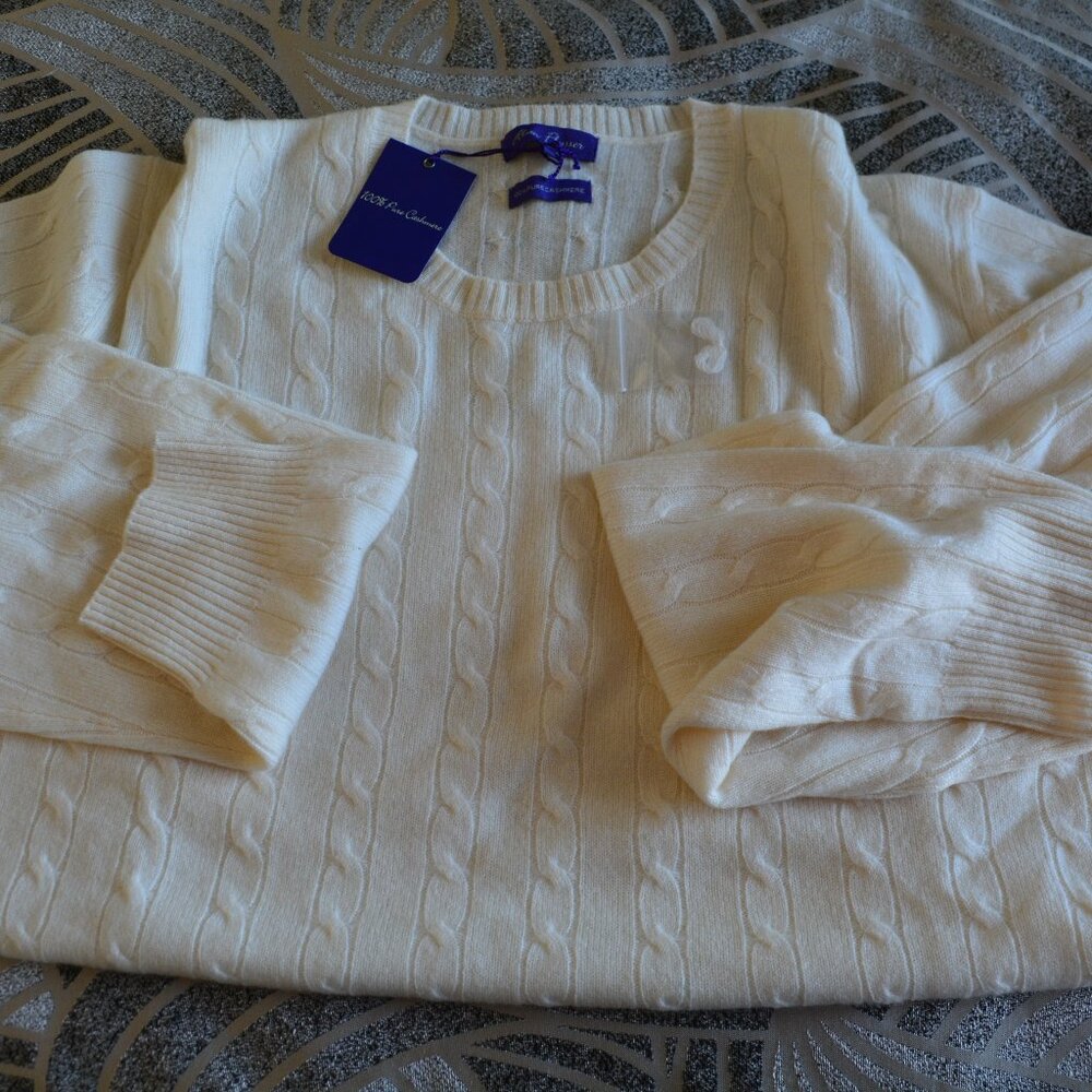 Alan Flusser Cable Knit Cashmere Crewneck Sweater XXL